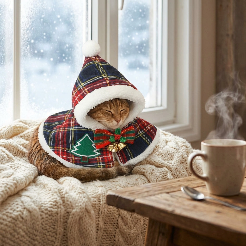 Catvera Christmas Holiday Cat Cape - Ultimate Winter Warmth