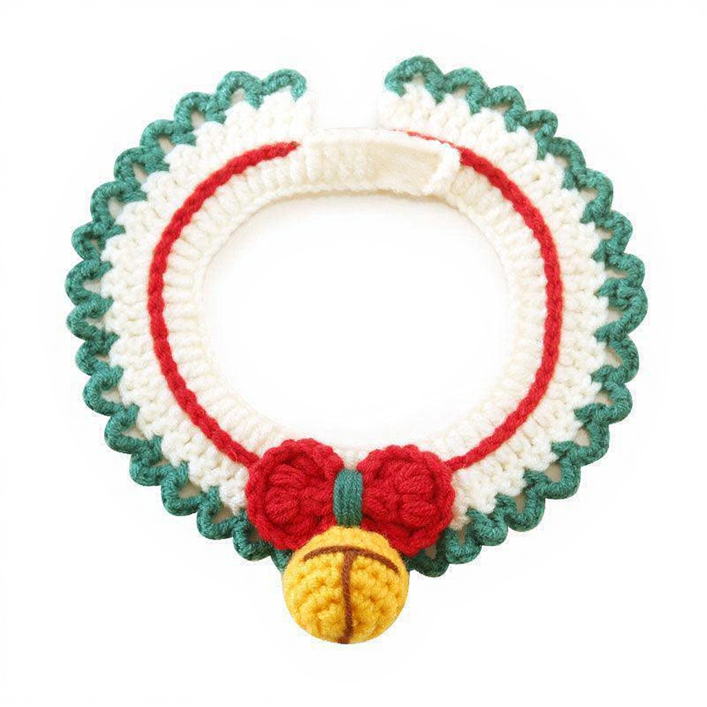 Catvera Christmas Holiday Cat Collar - Image 8|||PROMPT|||Cleaned image. Original analysis: found 1 small gold button/logo on the upper right side of the wreath