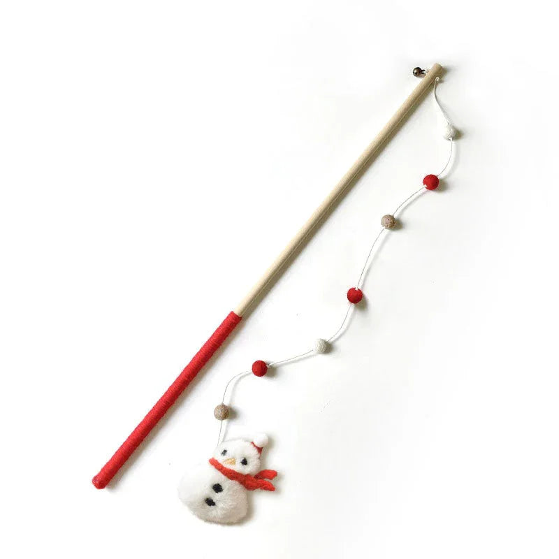 Catvera Christmas Holiday Feather Teaser Wand - Image 2|||PROMPT|||Original clean product image