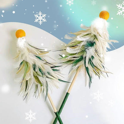 Catvera Christmas Holiday Feather Teaser Wand - Image 6|||PROMPT|||Original clean product image