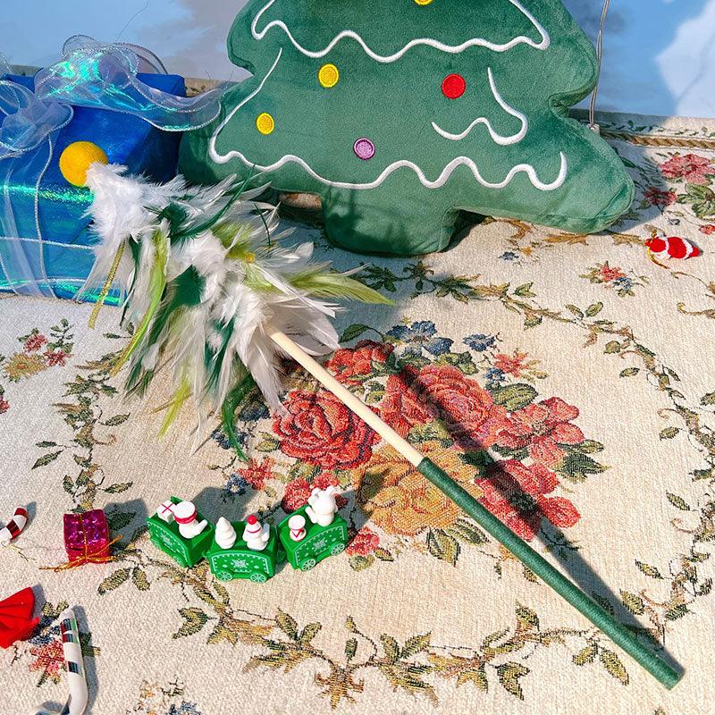 Catvera Christmas Holiday Feather Teaser Wand - Image 7|||PROMPT|||Original clean product image