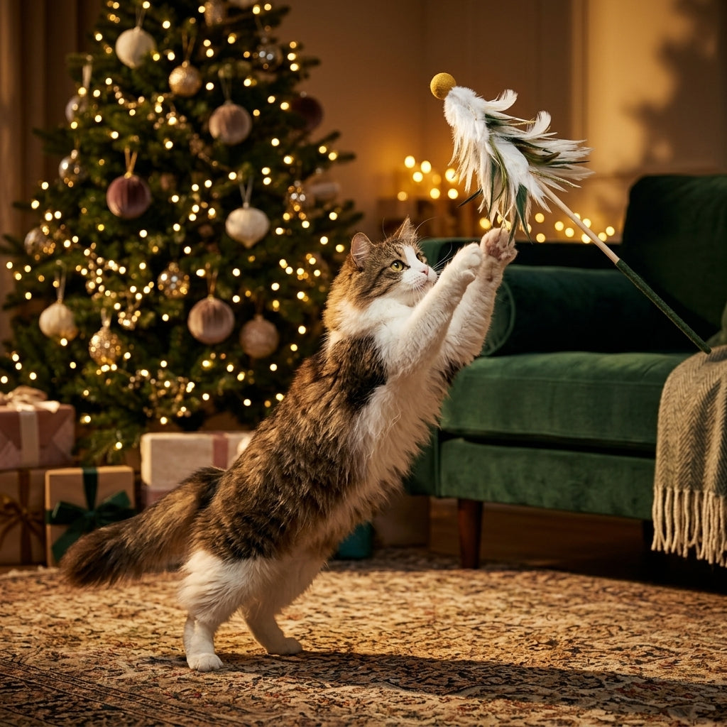 Catvera Christmas Holiday Feather Teaser Wand - Main Product Image