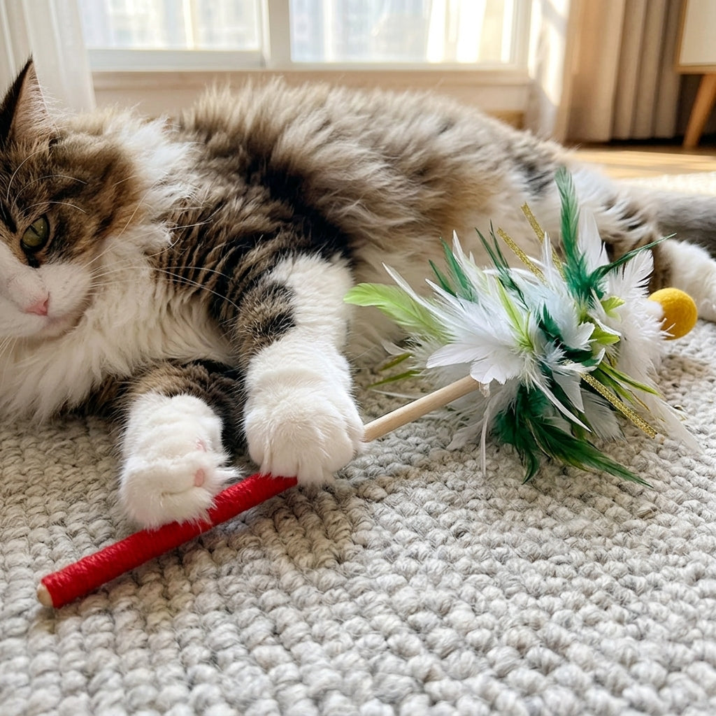 Catvera Christmas Holiday Feather Teaser Wand - Premium Safety & Durability