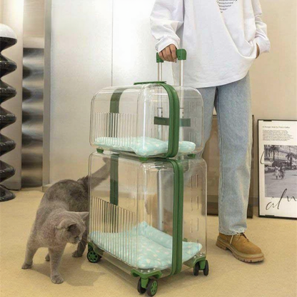 Catvera Clear Wheeled Cat Trolley - Image 10|||PROMPT|||Cleaned image. Original analysis: found 1 watermark text overlay and 1 brand name on informational placard