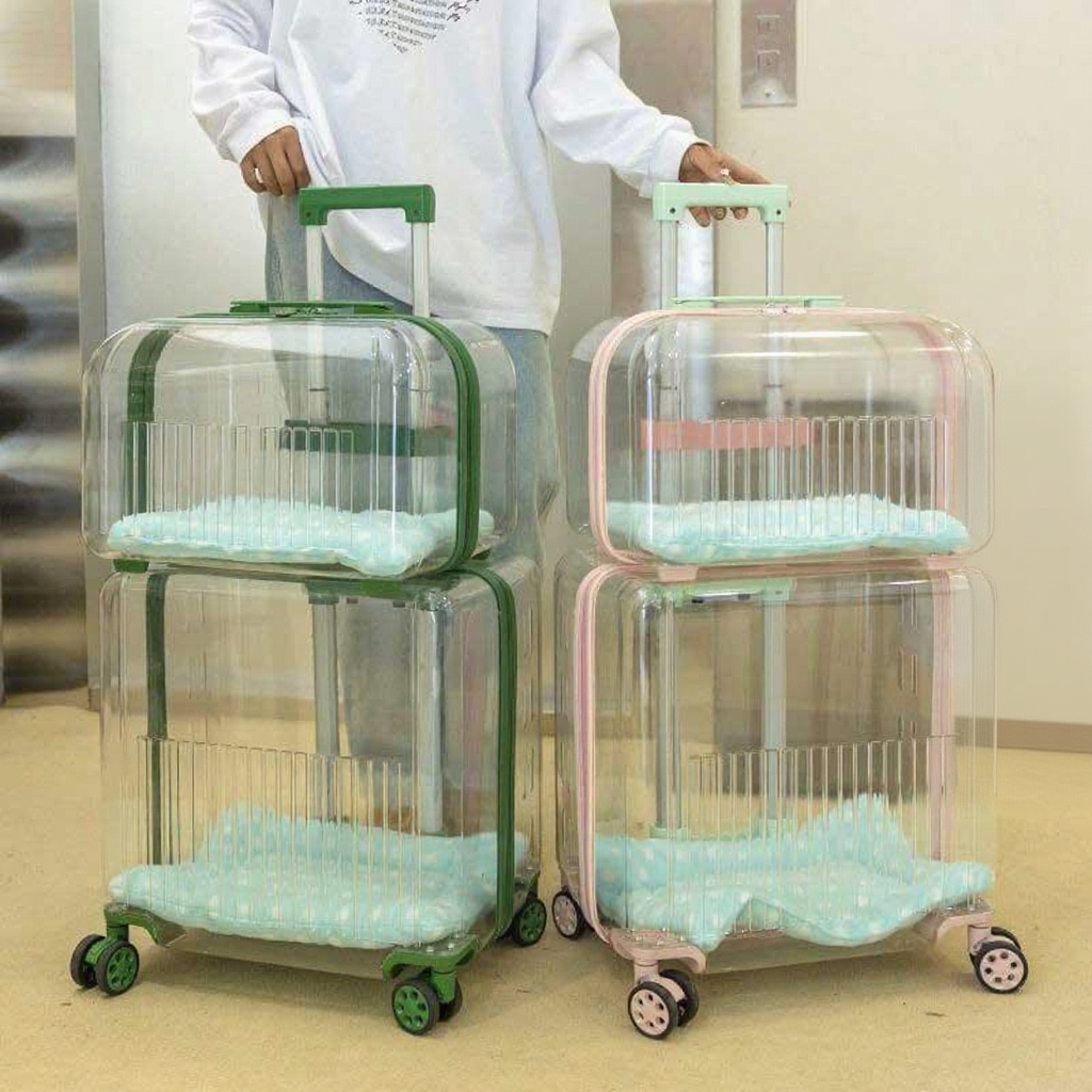 Catvera Clear Wheeled Cat Trolley - Image 11|||PROMPT|||Cleaned image. Original analysis: Found branding on the information card/label visible on the right side of the image