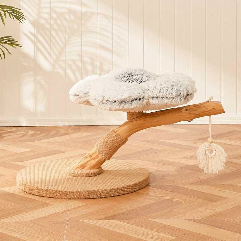 Catvera Cloudy Flower Cat Tree - Image 1|||PROMPT|||Cleaned image. Original analysis: Found 1 brand name watermark on the base of the cat tree product