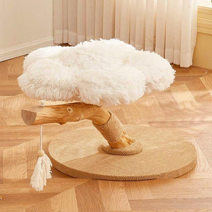 Catvera Cloudy Flower Cat Tree - Image 9|||PROMPT|||Cleaned image. Original analysis: Found 1 brand name/watermark on the product - a small white text label visible on the tan/beige circular mat base