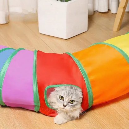 Catvera Collapsible Interactive Cat Tunnel - Image 4|||PROMPT|||Cleaned image. Original analysis: Found 1 watermark text overlay at top left reading 'Fslding Cat Tunnel' and promotional text overlays