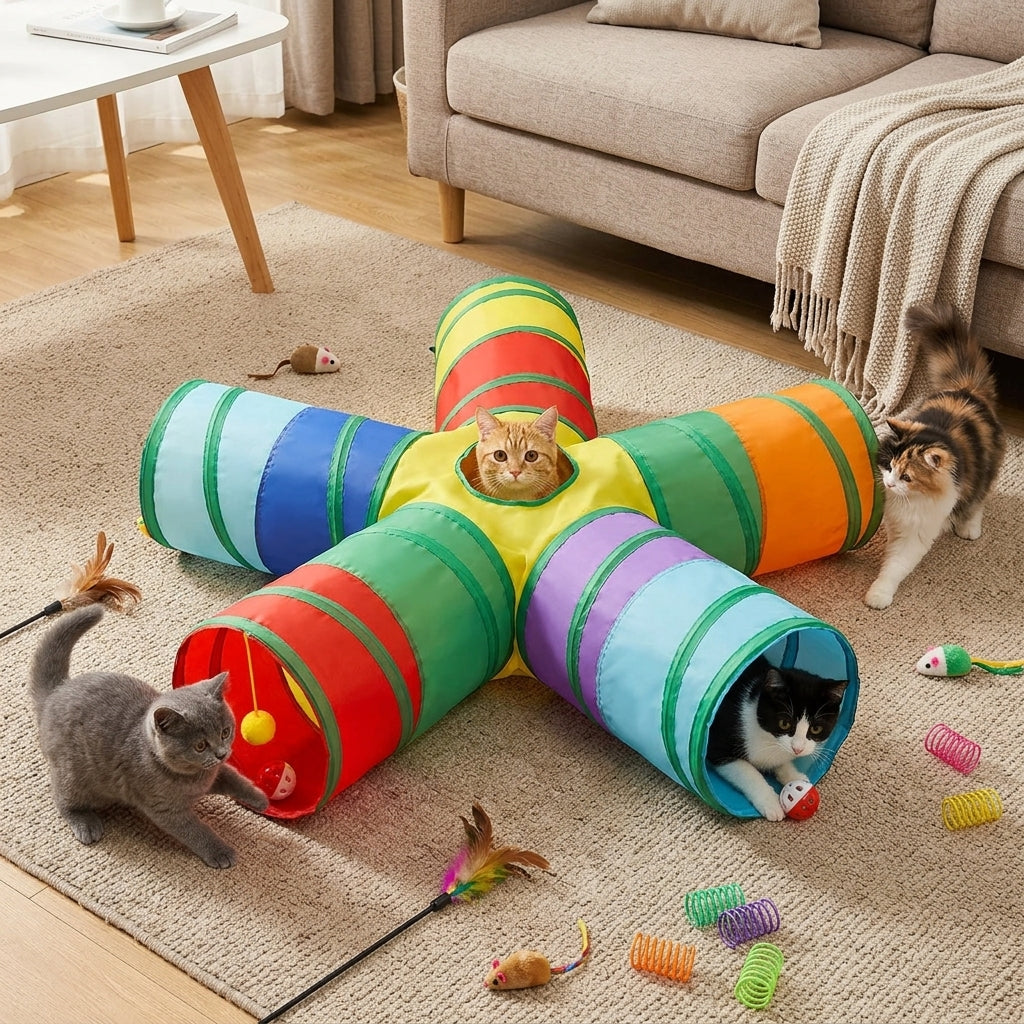 Catvera Collapsible Interactive Cat Tunnel - Multi-Sensory Play Experience