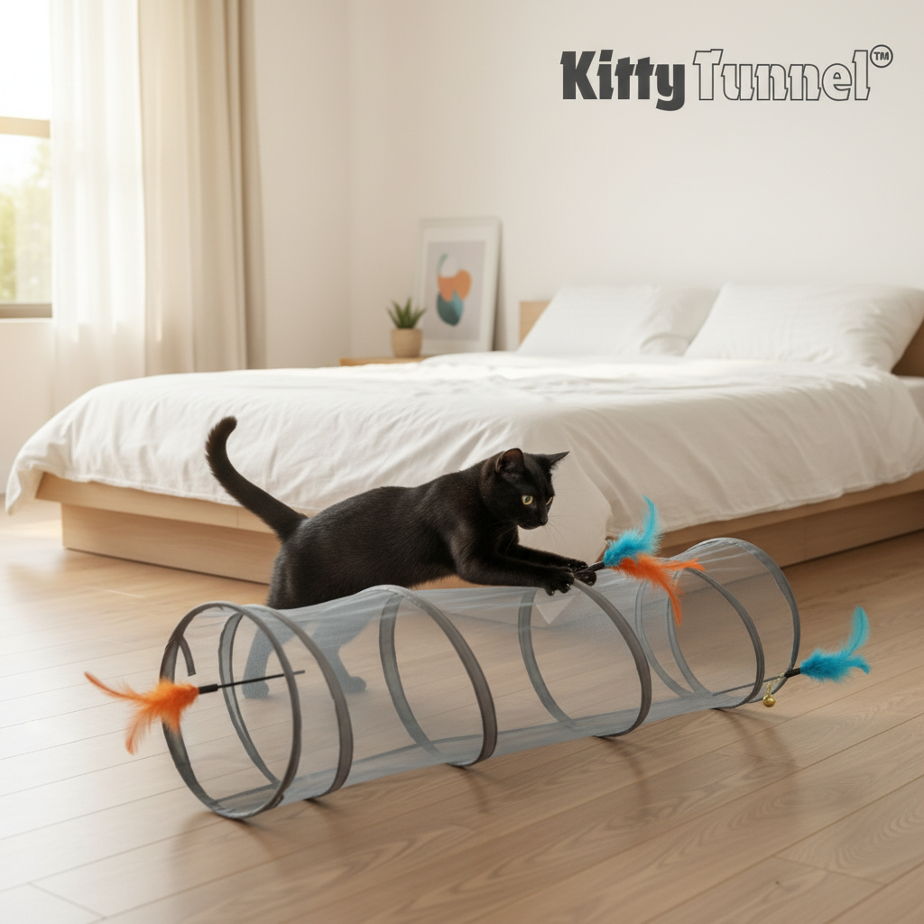 Catvera Collapsible Interactive Feather Tunnel - Interactive Play Features