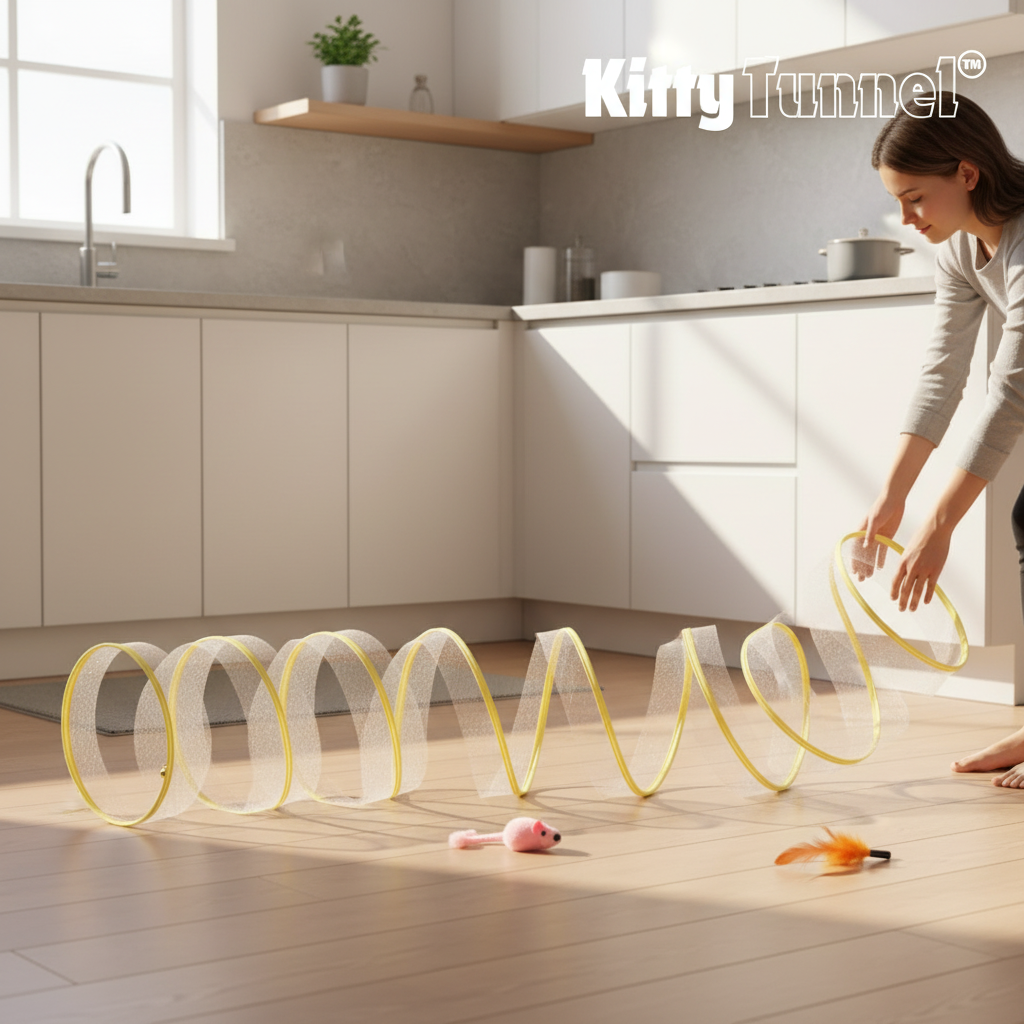 Catvera Collapsible Interactive Feather Tunnel - Space-Saving Design