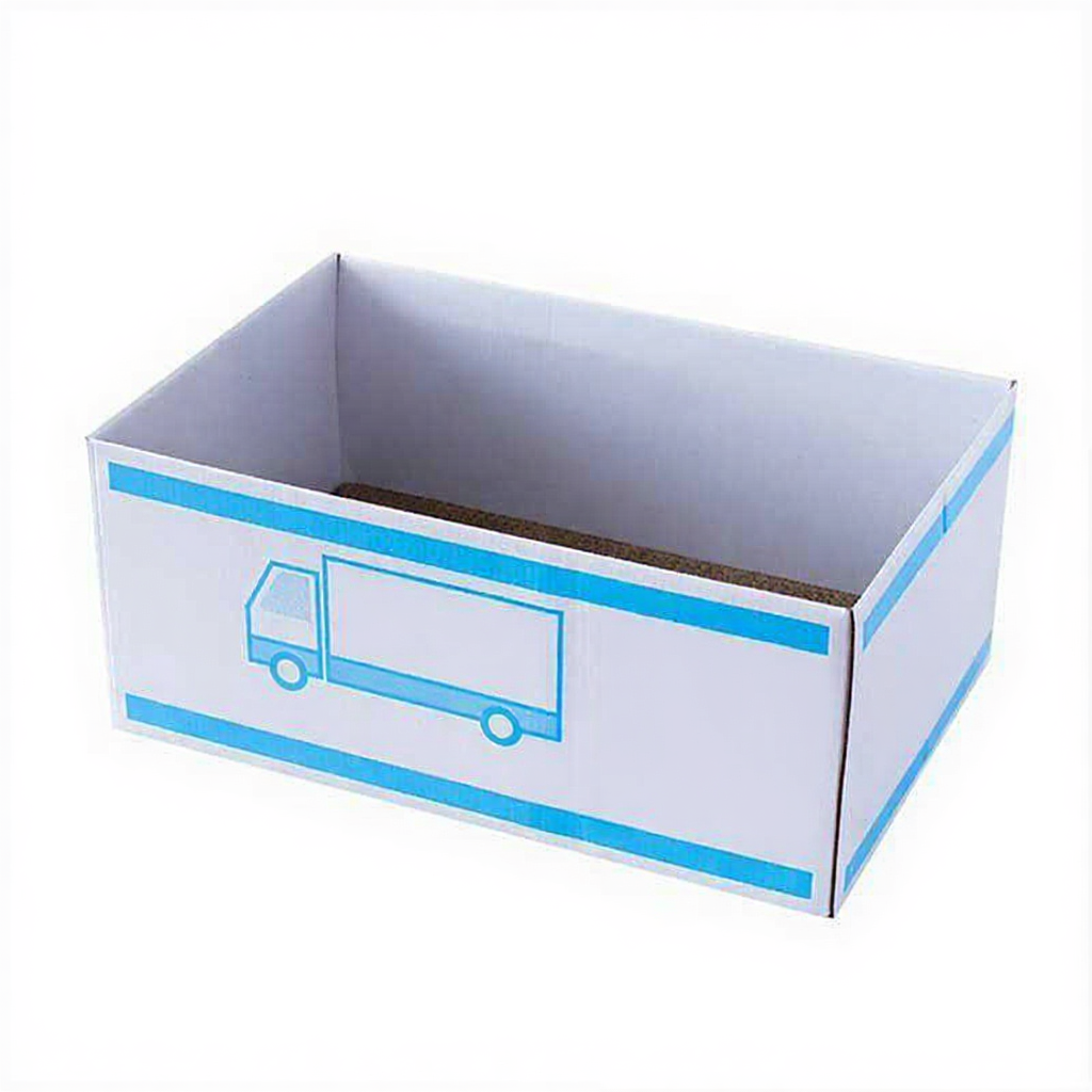 Catvera Corrugated Cat Scratcher Bed - Image 4|||PROMPT|||Cleaned image. Original analysis: Found Japanese text branding on the box including company name and logistics center information printed on the front panel