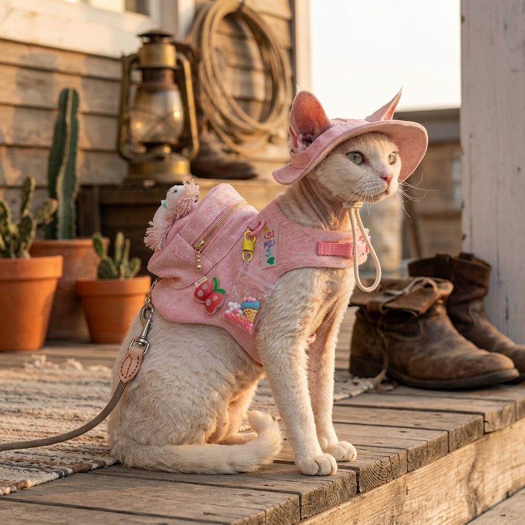 Catvera Cowboy Cat Harness Hat Set - Main Product Image