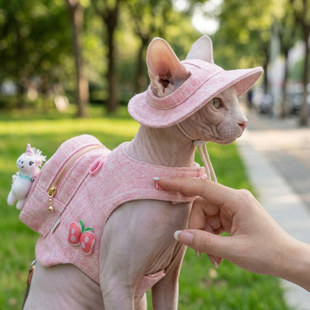 Catvera Cowboy Cat Harness Hat Set - Premium Cotton Construction