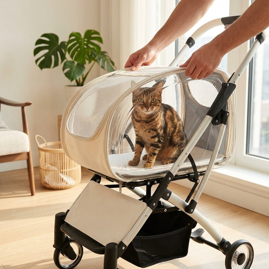 Catvera Detachable Cat Stroller Pet Carrier - Versatile 2-in-1 Mobility System