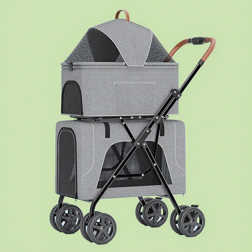 Catvera Detachable Double Cat Stroller Carrier - Image 1|||PROMPT|||Cleaned image. Original analysis: Found 1 brand name printed directly on the product: 'Bello' text on the top carrier/backpack portion