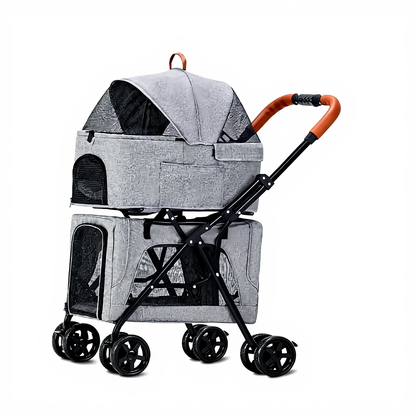Catvera Detachable Double Cat Stroller Carrier - Image 6|||PROMPT|||Cleaned image. Original analysis: found 1 brand name/logo on the product - an orange/tan colored branding element visible on the top of the carrier/canopy