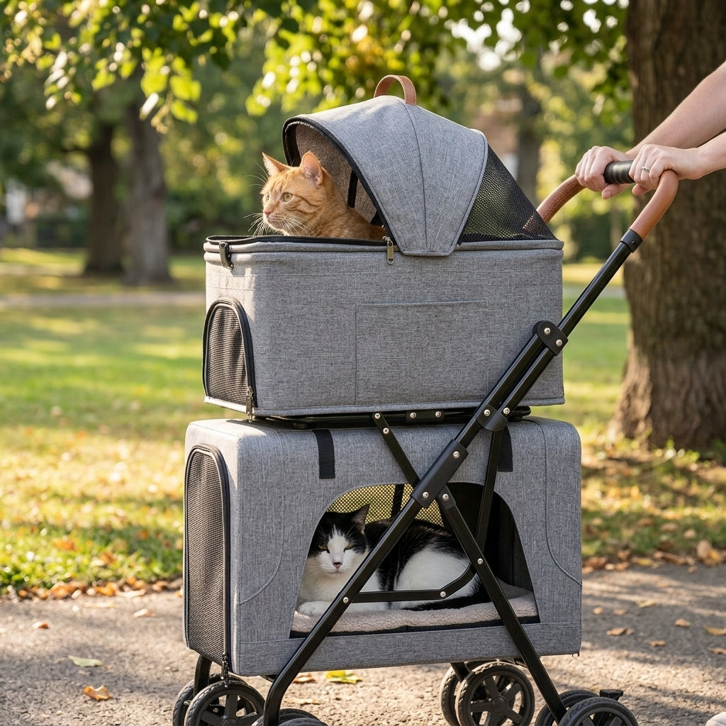 Catvera Detachable Double Cat Stroller Carrier - Dual-Level Pet Transportation