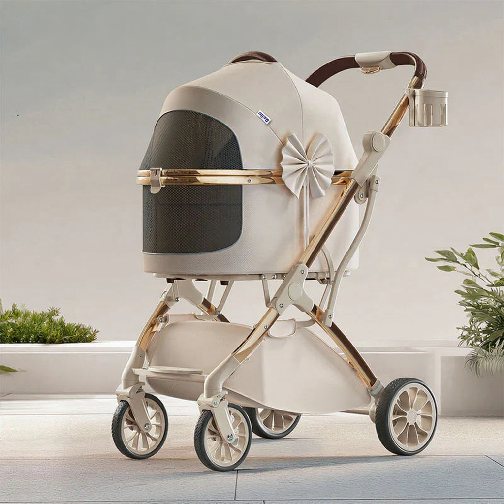 Catvera Detachable Rolling Pet Stroller - Image 10|||PROMPT|||Cleaned image. Original analysis: found 1 watermark and multiple brand names printed on the stroller