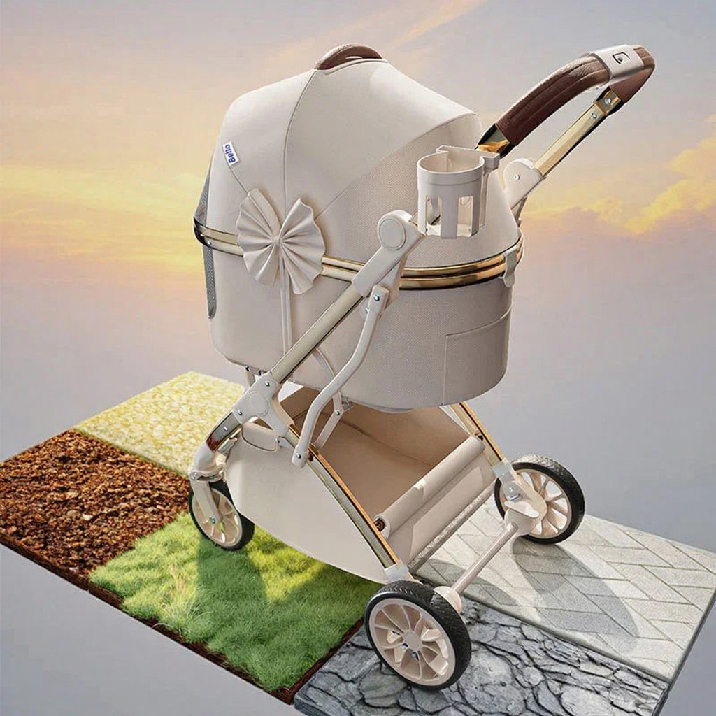 Catvera Detachable Rolling Pet Stroller - Image 2|||PROMPT|||Cleaned image. Original analysis: found 1 brand name printed on the stroller frame