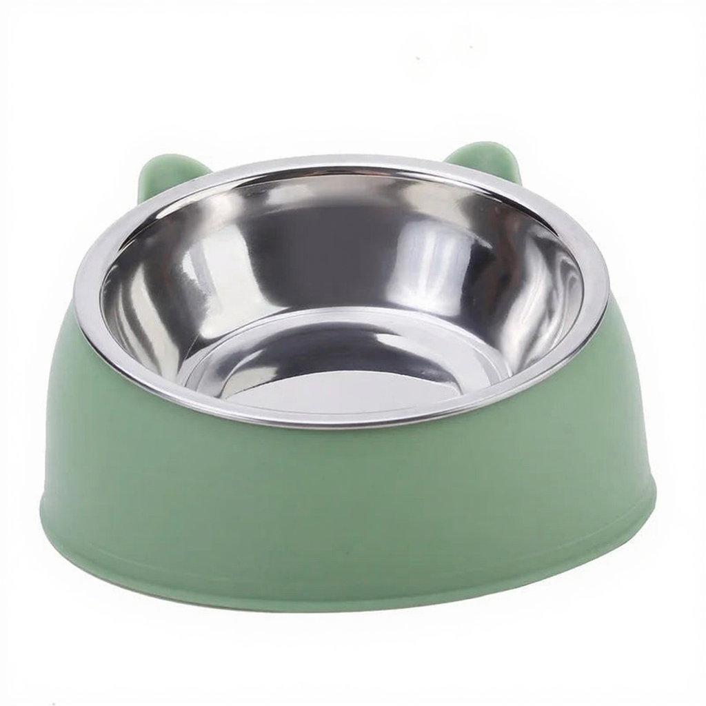 Catvera Elevated Cat Feeding Bowl - Image 11|||PROMPT|||Cleaned image. Original analysis: Found embossed/molded brand branding on the green silicone base of the pet bowl - there appears to be embossed text or logo marks on the exterior surface of the green rubber portion