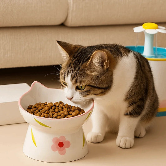Catvera Elevated Ceramic Cat Bowl - Image 1|||PROMPT|||Original clean product image