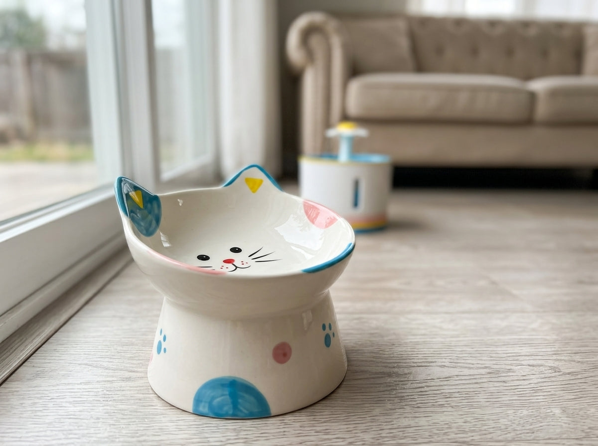 Catvera Elevated Ceramic Cat Bowl - Artistic Ceramic Craftsmanship