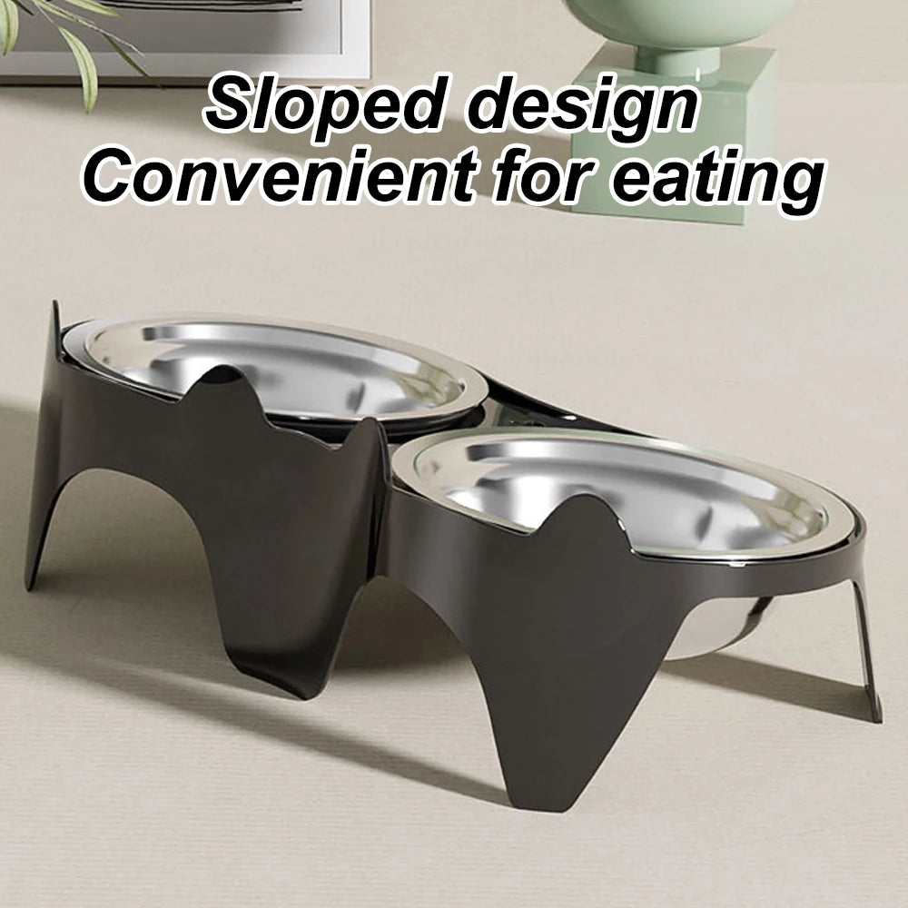 Catvera Elevated Double Bowl Feeder - Image 6|||PROMPT|||Original clean product image