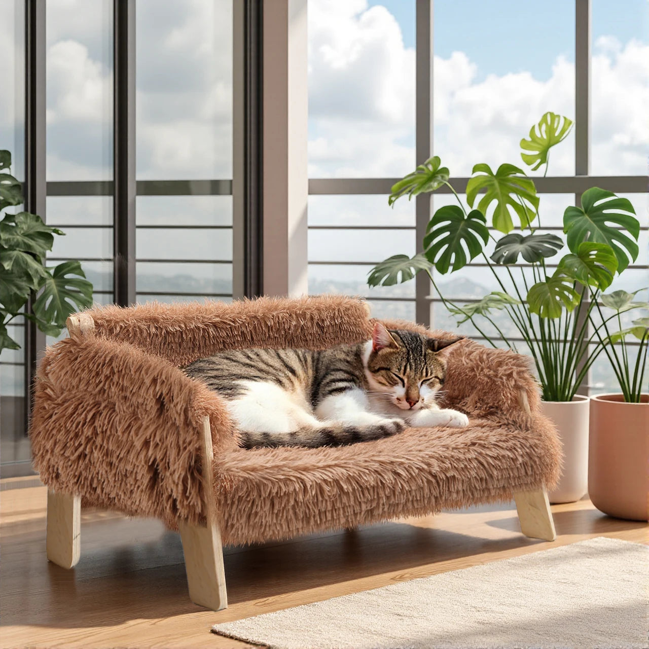 Catvera Elevated Plush Cat Bed - Image 1|||PROMPT|||Original clean product image