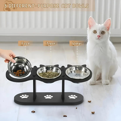 Catvera Elevated Triple Bowl Feeding Station - Image 3|||PROMPT|||Original clean product image
