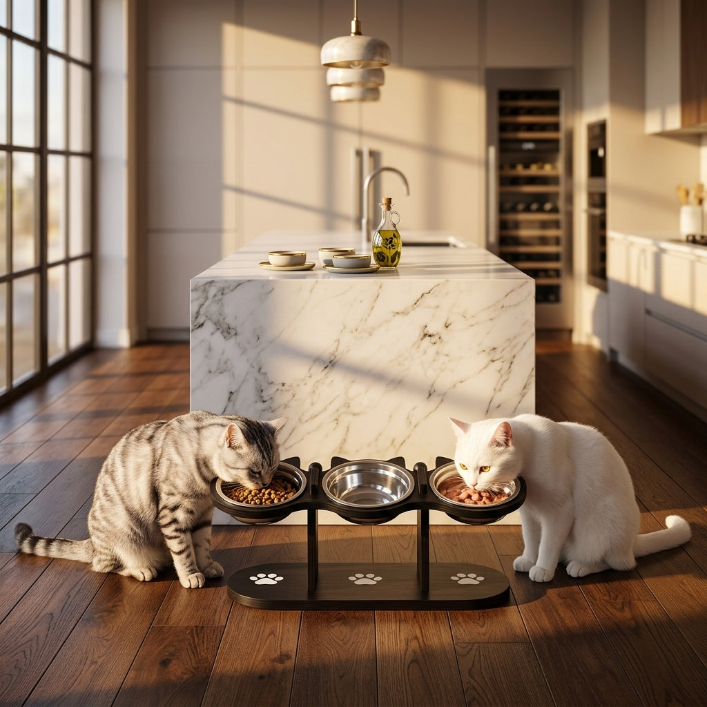 Catvera Elevated Triple Bowl Feeding Station - Main Product Image