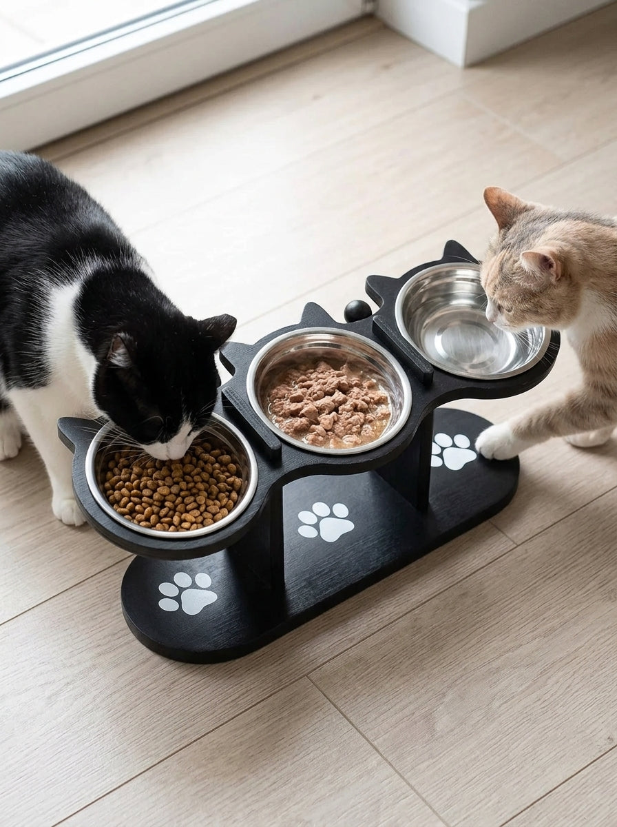 Catvera Elevated Triple Bowl Feeding Station - Premium Multi-Bowl Design