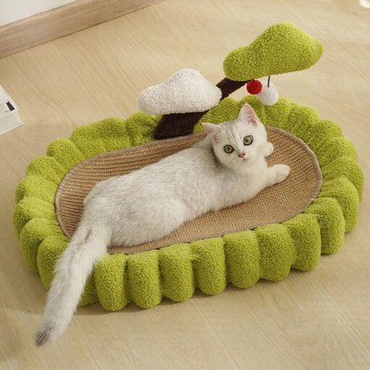 Catvera Elliptical Cat Scratching Bed - Image 3|||PROMPT|||Cleaned image. Original analysis: found 1 text watermark 'MEWCATS' in the top left corner