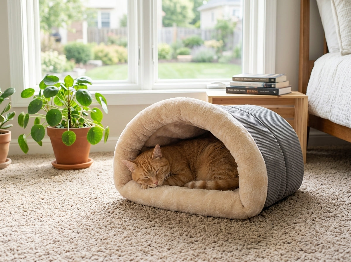 Catvera Enclosed Cat Sleeping Cave Bed - Ultimate Cozy Security