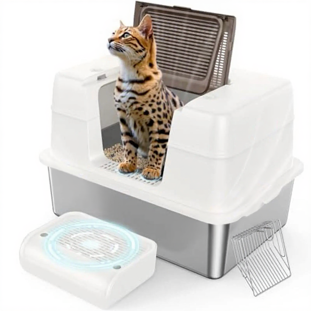 Catvera Enclosed Steel Litter Box - Image 1|||PROMPT|||Cleaned image. Original analysis: Found 1 brand name printed on the product itself