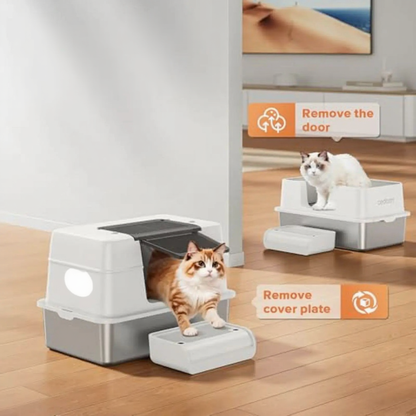 Catvera Enclosed Steel Litter Box - Image 2|||PROMPT|||Cleaned image. Original analysis: Found 1 brand name watermark on the product itself