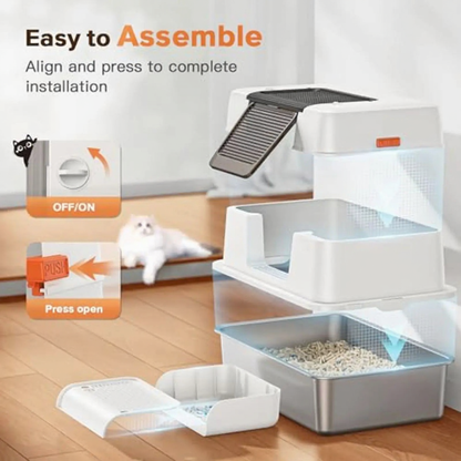 Catvera Enclosed Steel Litter Box - Image 3|||PROMPT|||Cleaned image. Original analysis: Found 1 brand name printed directly on the product: 'cedborr' visible on the white litter box housing