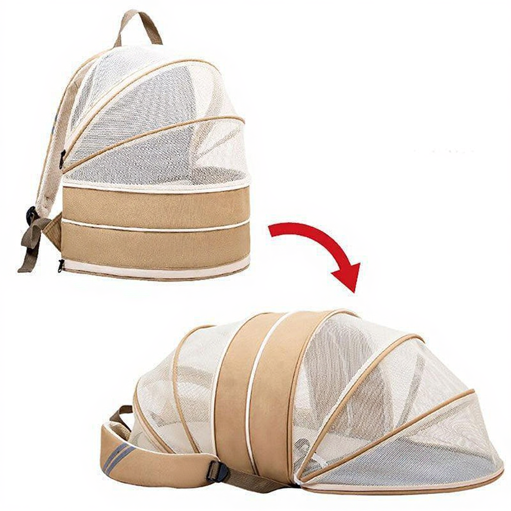 Catvera Expandable Cat Carrier Backpack - Image 1|||PROMPT|||Cleaned image. Original analysis: Found 1 brand name/logo on the product itself - a small dark rectangular label/logo visible on the side of the backpack in the bottom image