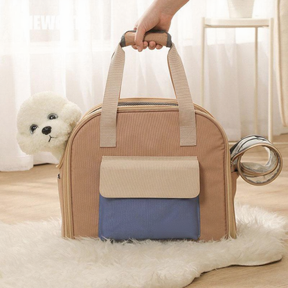 Catvera Expandable Foldable Cat Carrier Tote - Image 5|||PROMPT|||Cleaned image. Original analysis: Found 1 brand name printed on the product: 'FluffyBaby' label visible on the front pocket of the bag