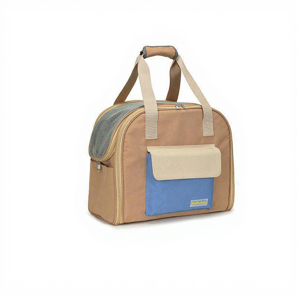 Catvera Expandable Foldable Cat Carrier Tote - Image 9|||PROMPT|||Cleaned image. Original analysis: Found 1 brand name/logo on the product itself - a rectangular label/patch visible on the front pocket area of the bag