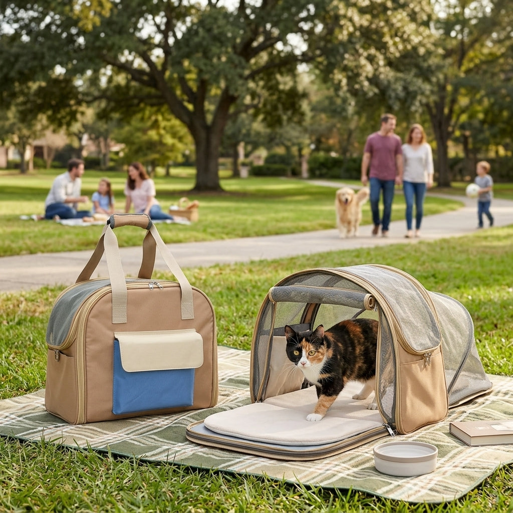 Catvera Expandable Foldable Cat Carrier Tote - Versatile Travel Comfort