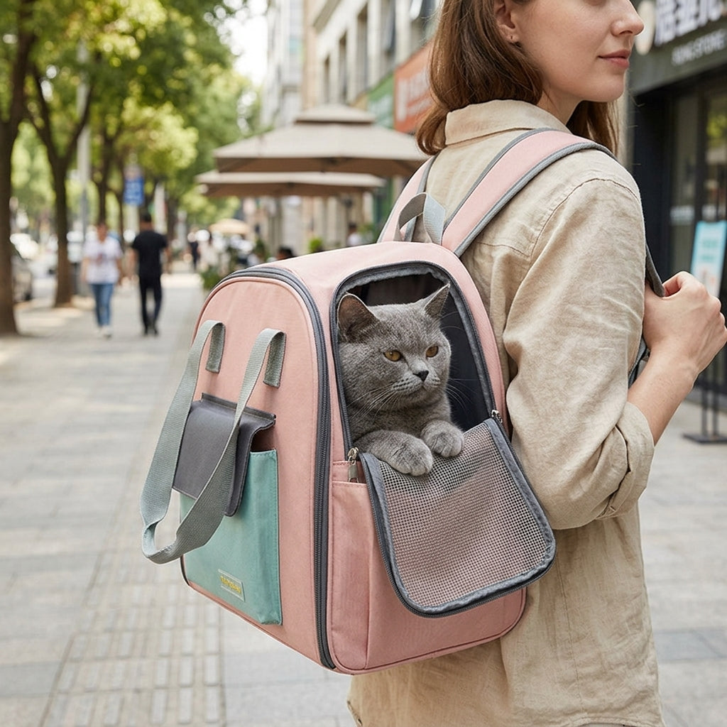 Catvera Expandable Foldable Cat Carrier Tote - Breathable Safety Features