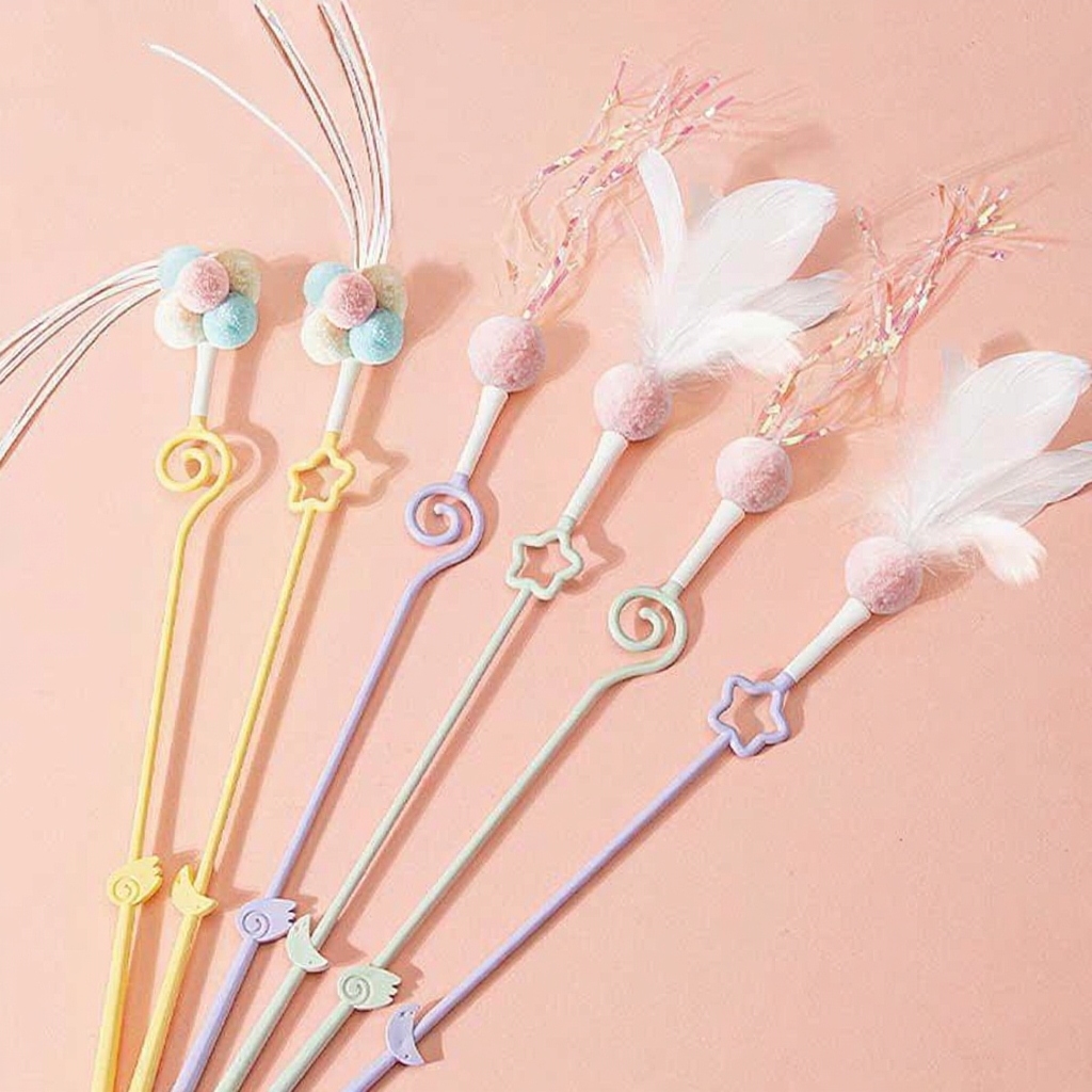 Catvera Feather Wand Interactive Toy - Image 10|||PROMPT|||Cleaned image. Original analysis: Found 1 watermark - 'MEWCAT' text in white located in the top left corner of the image