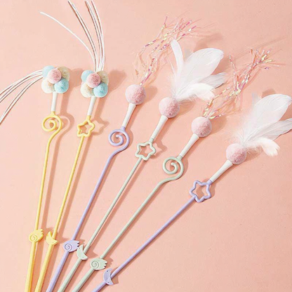 Catvera Feather Wand Interactive Toy - Image 10|||PROMPT|||Cleaned image. Original analysis: Found 1 watermark - 'MEWCAT' text in white located in the top left corner of the image