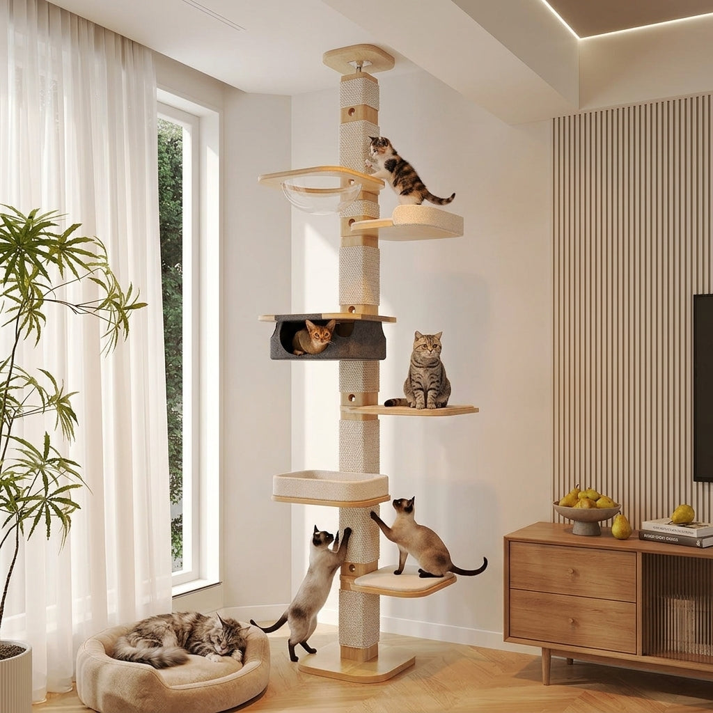 Catvera Floor Ceiling Cat Tree - Complete Multi-Level Playground