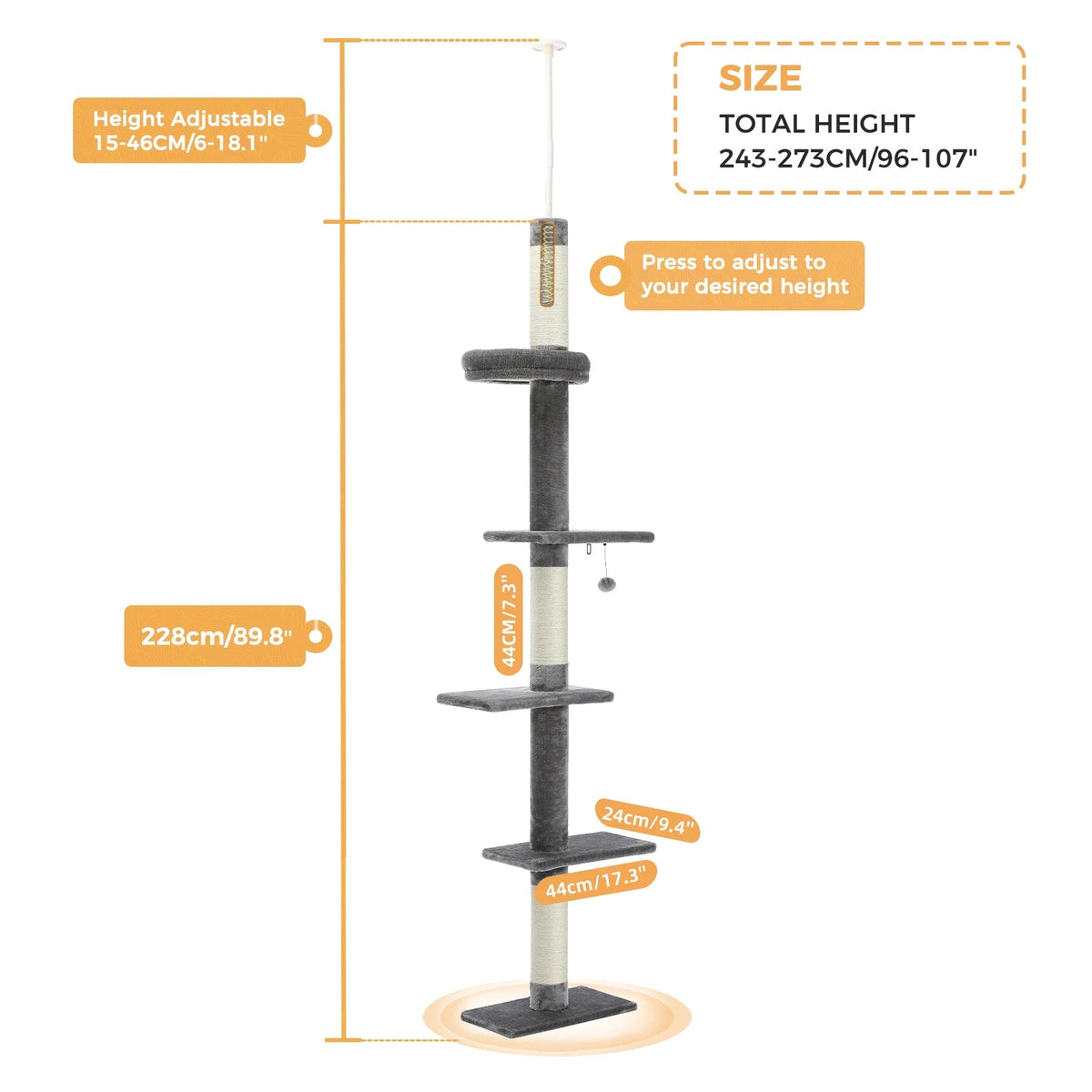 Catvera Floor to Ceiling Cat Tree - Image 11|||PROMPT|||Original clean product image