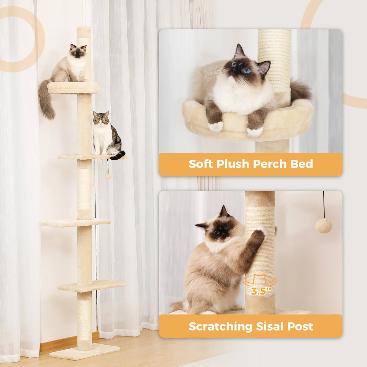 Catvera Floor to Ceiling Cat Tree - Image 5|||PROMPT|||Original clean product image