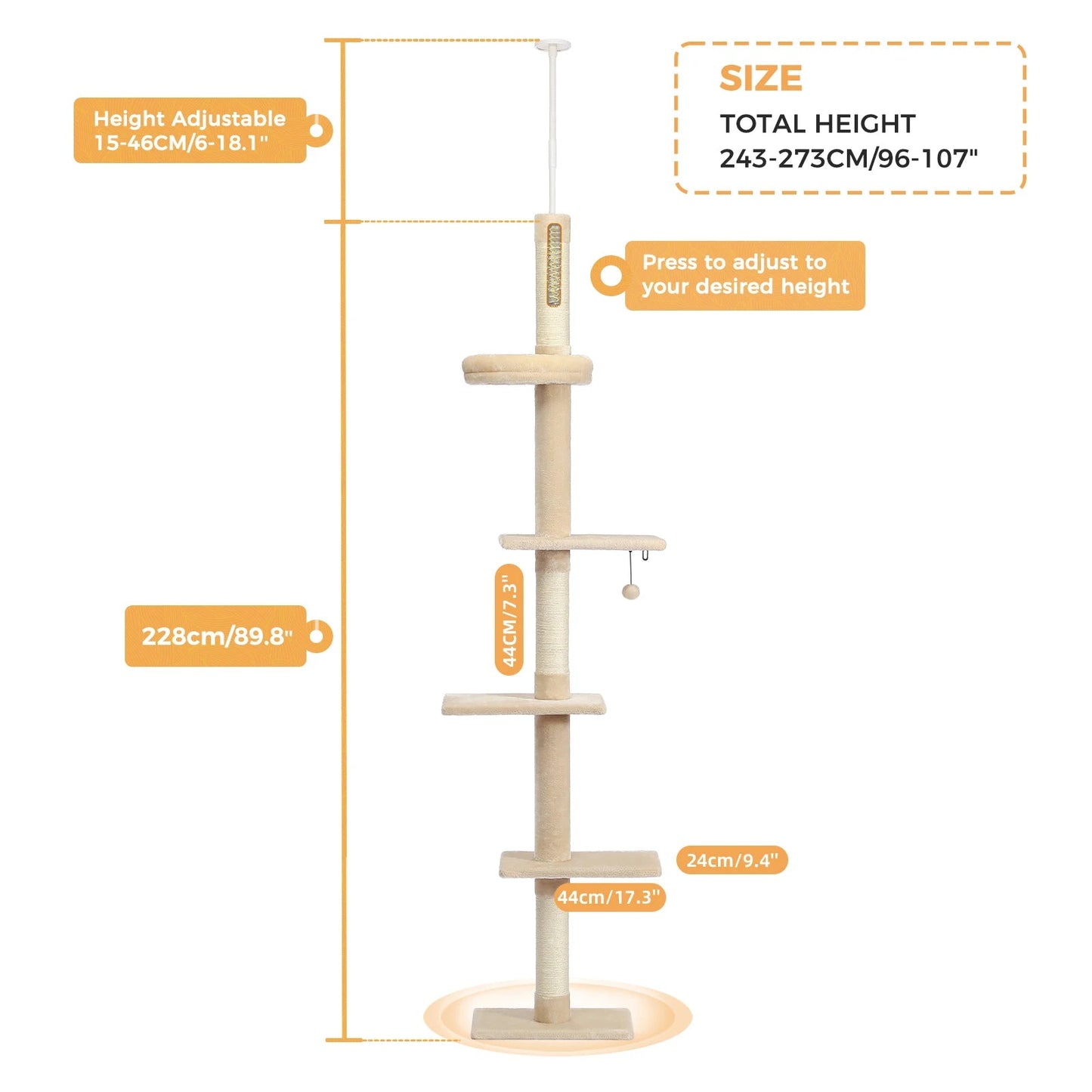 Catvera Floor to Ceiling Cat Tree - Image 8|||PROMPT|||Original clean product image