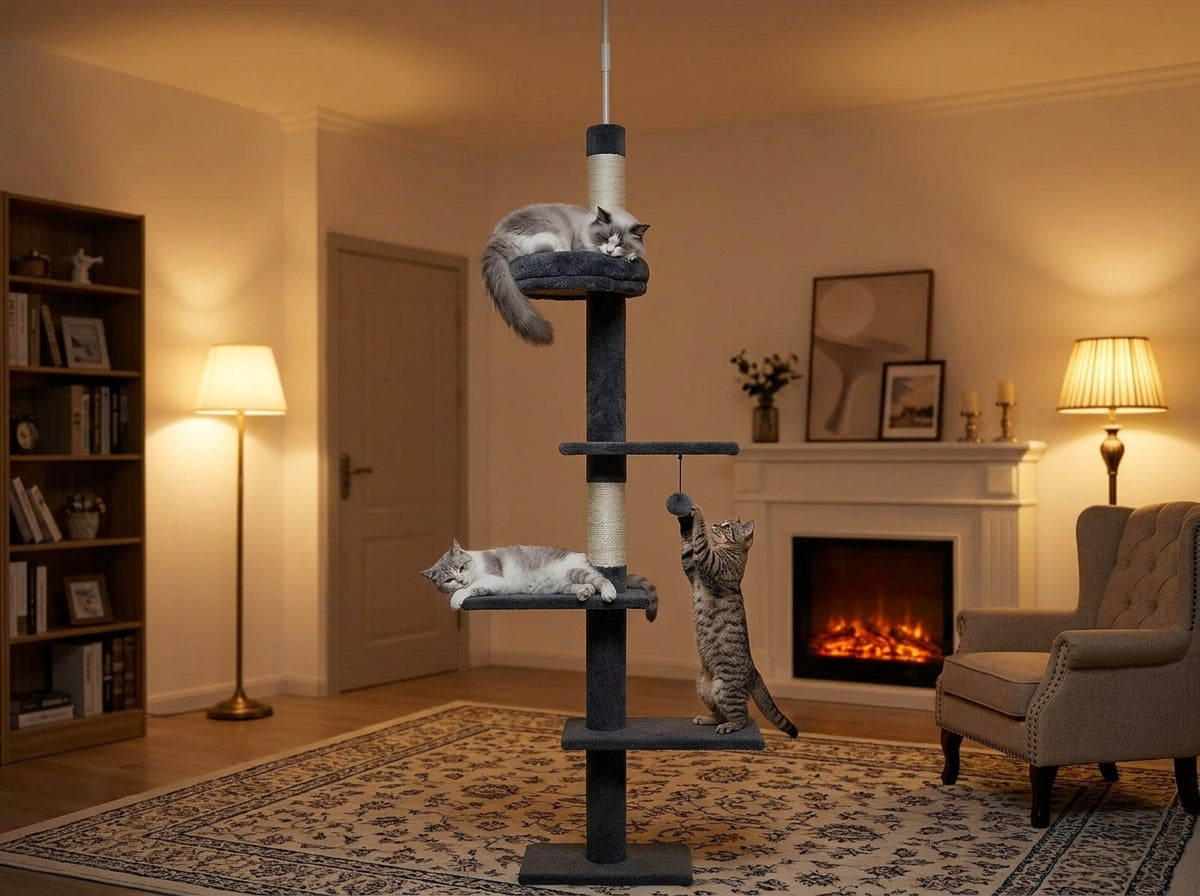 Catvera Floor to Ceiling Cat Tree - Everything Cats Crave in One Tower