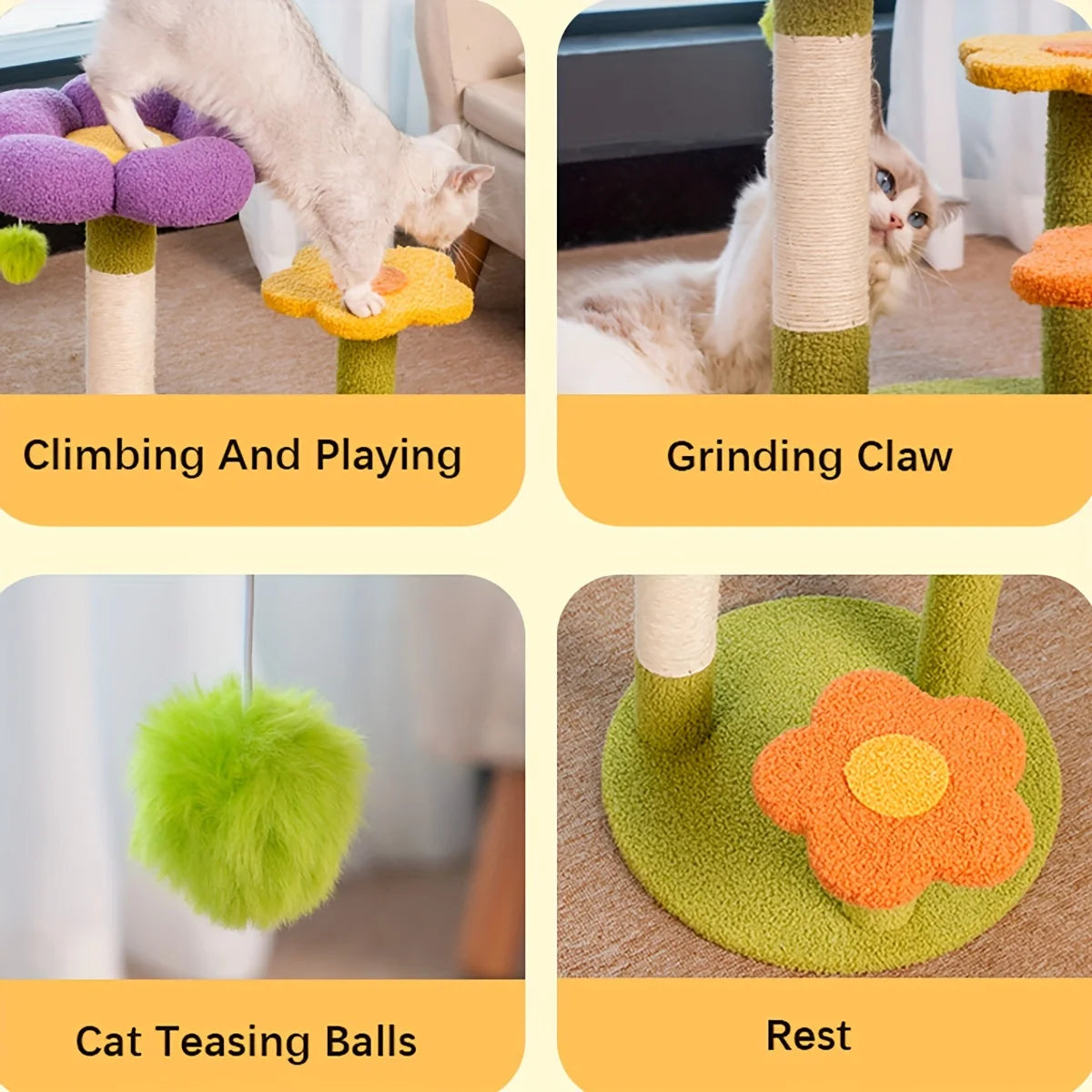 Catvera Flower Cat Tree Scratching Post - Image 3|||PROMPT|||Original clean product image